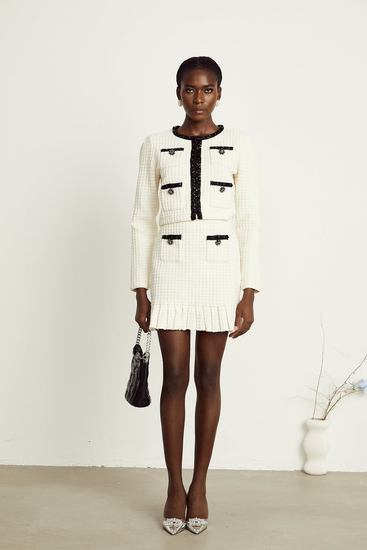 Levoire | Veste En Maille À Gaufres Blanches & Jupe Ensemble Assorti
