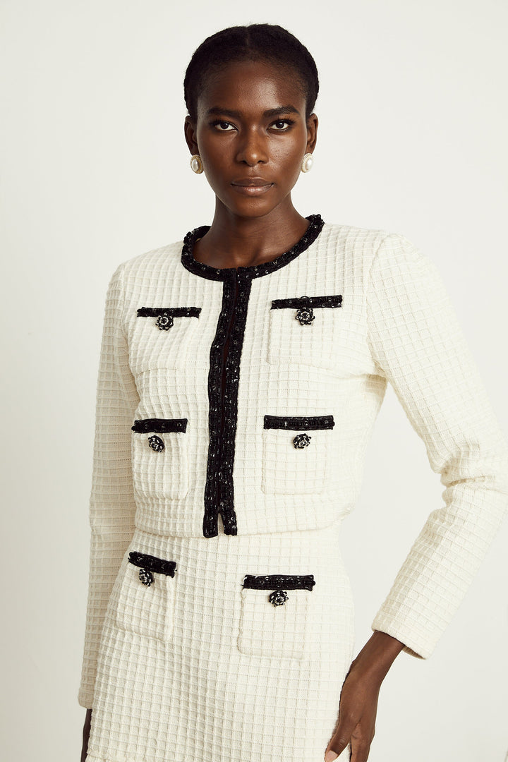 Levoire | Veste En Maille À Gaufres Blanches & Jupe Ensemble Assorti