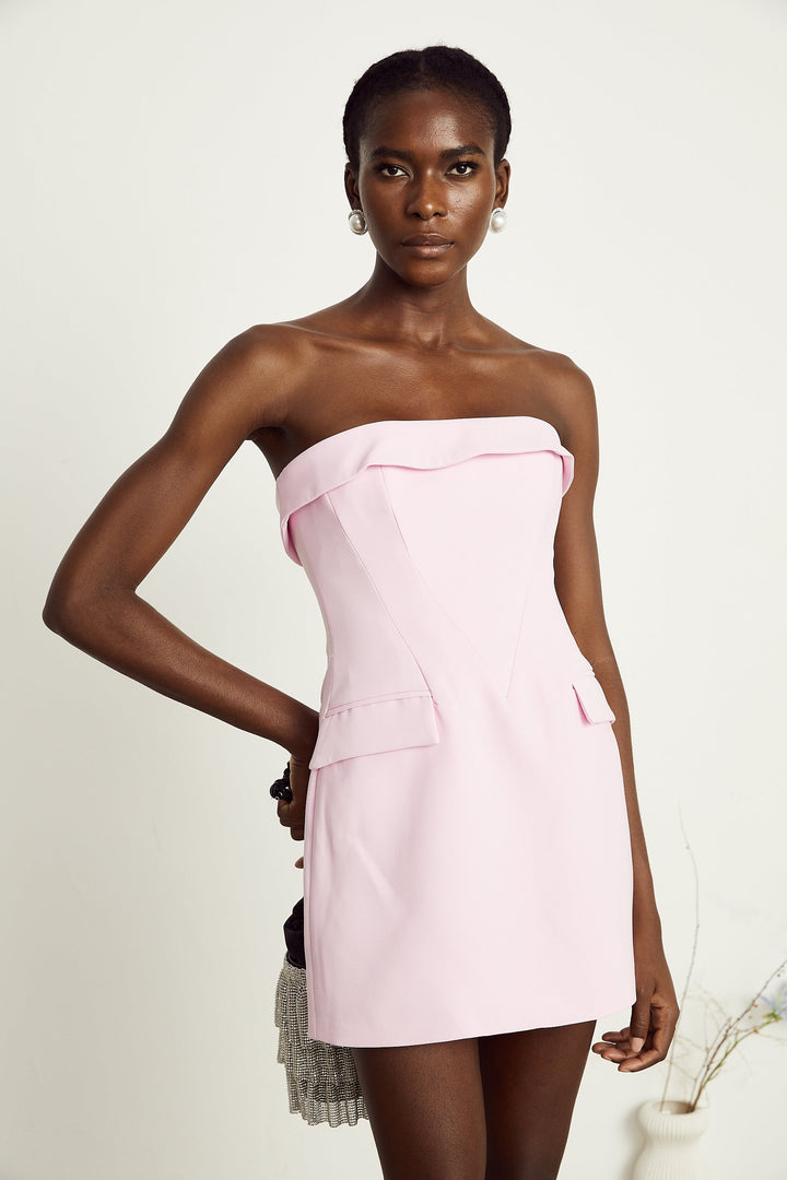 Levoire | Robe Mini Sans Bretelles Rose Klapp-Über