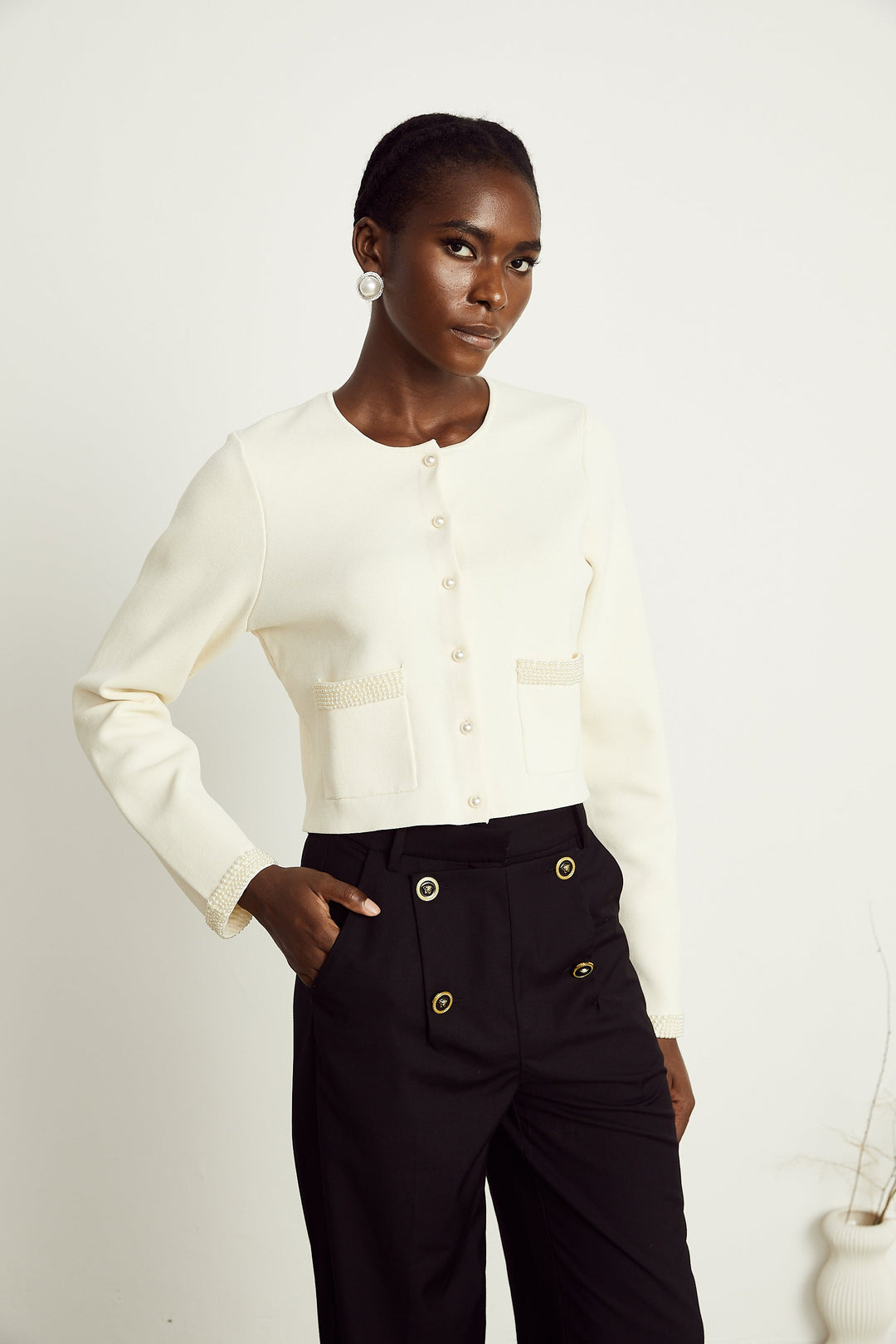 Levoire | Pull En Tricot À Perles En Plastique Beige