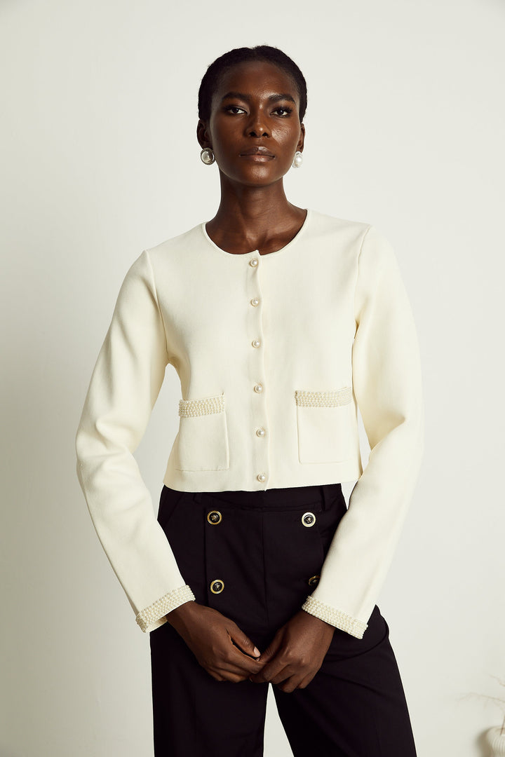 Levoire | Pull En Tricot À Perles En Plastique Beige