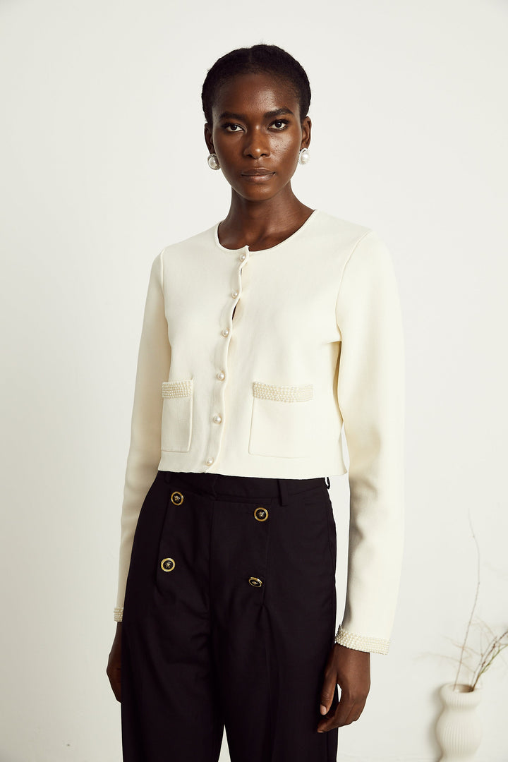 Levoire | Pull En Tricot À Perles En Plastique Beige