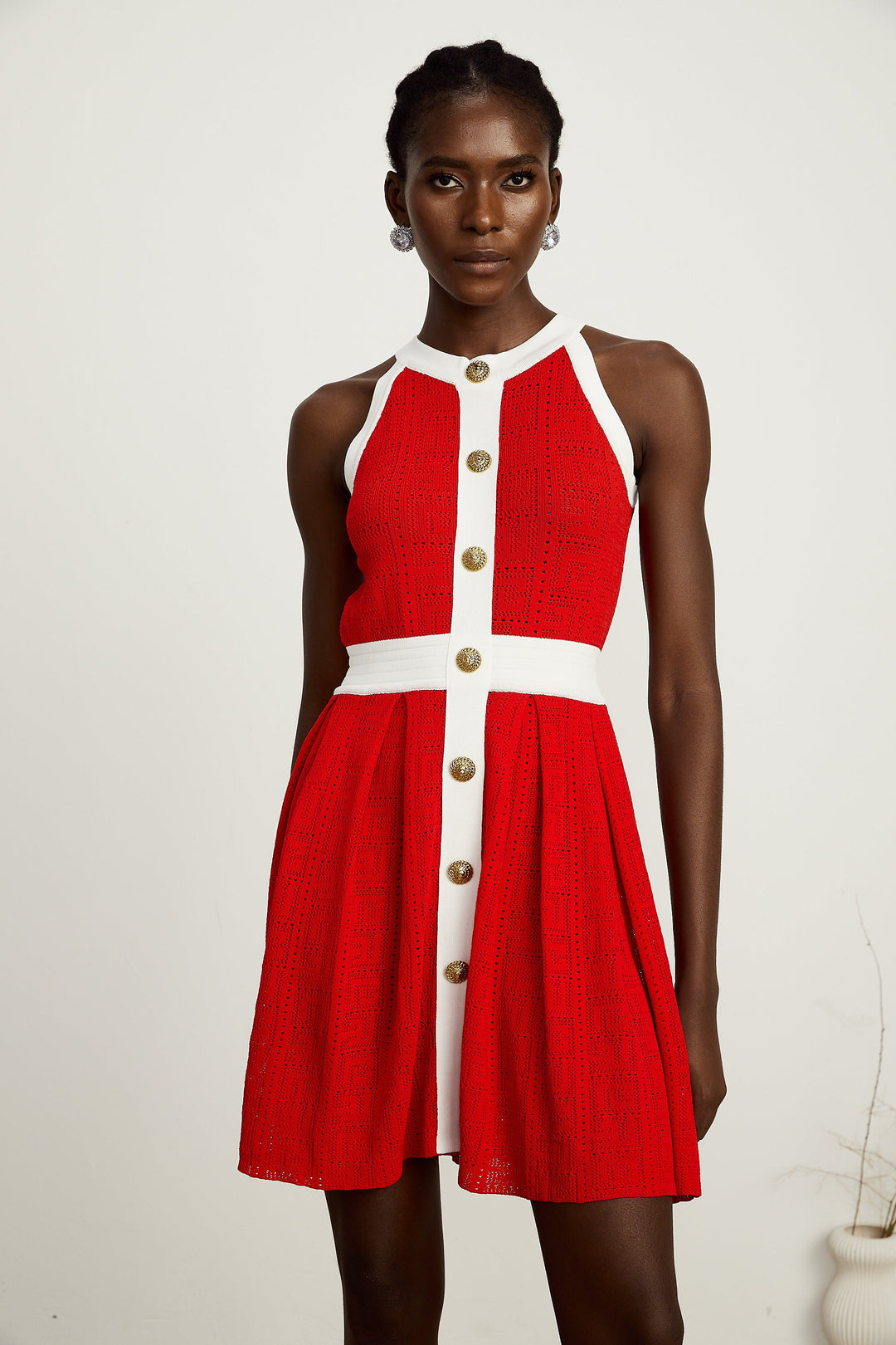 Levoire | Bordure De Contraste Rouge Sans Manches Robe Mini Tricot
