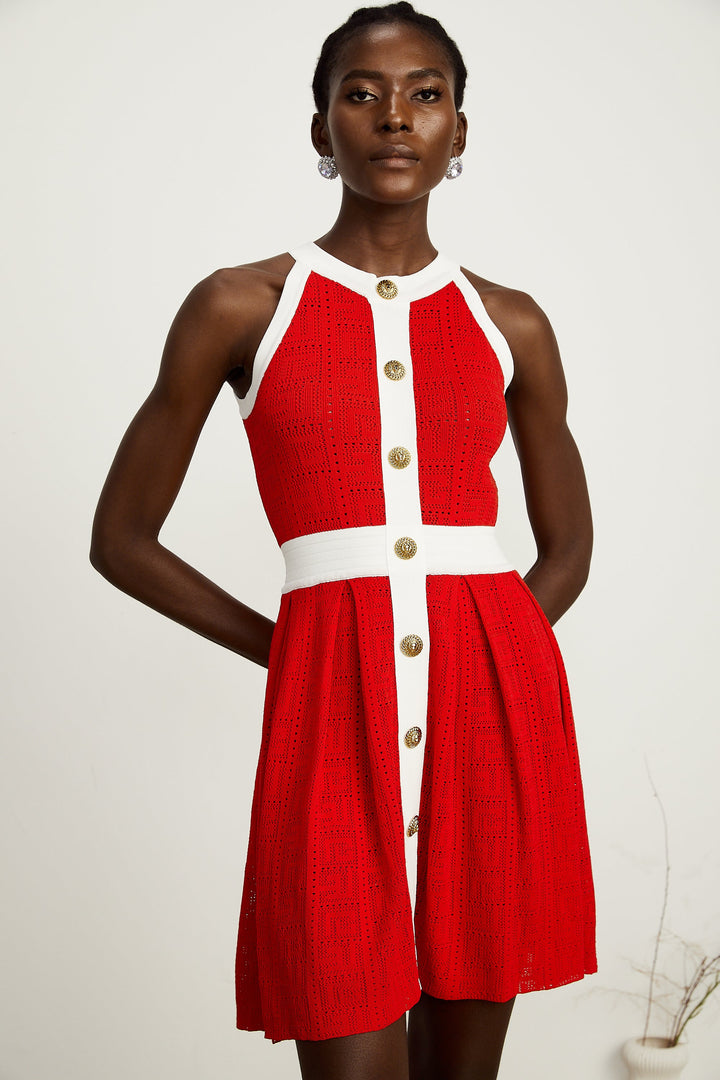 Levoire | Bordure De Contraste Rouge Sans Manches Robe Mini Tricot