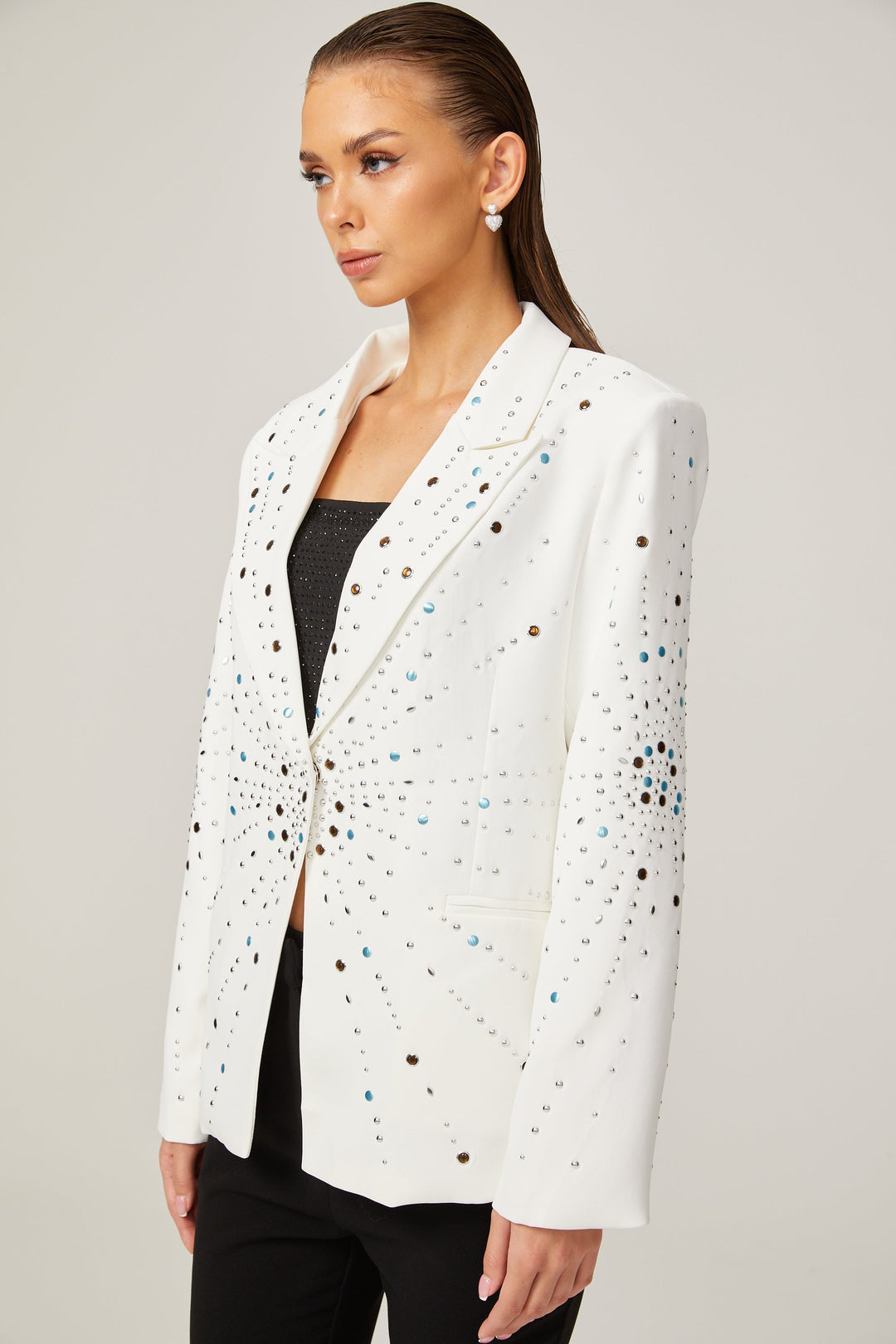 Levoire | Veste Bleue Avec Strass Blancs