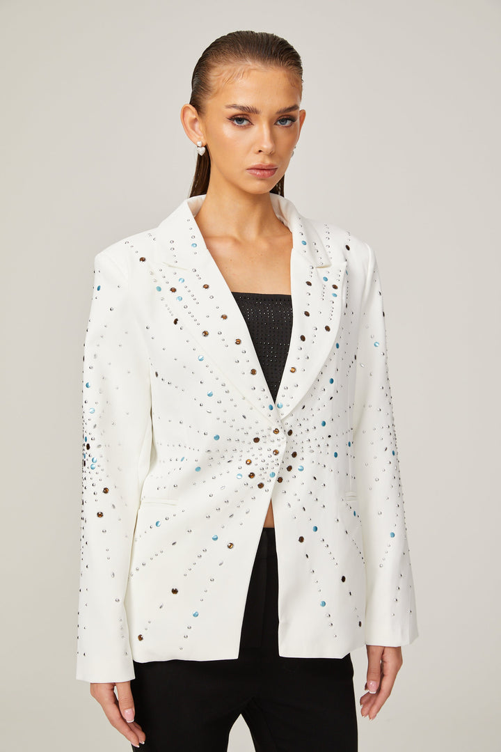 Levoire | Veste Bleue Avec Strass Blancs