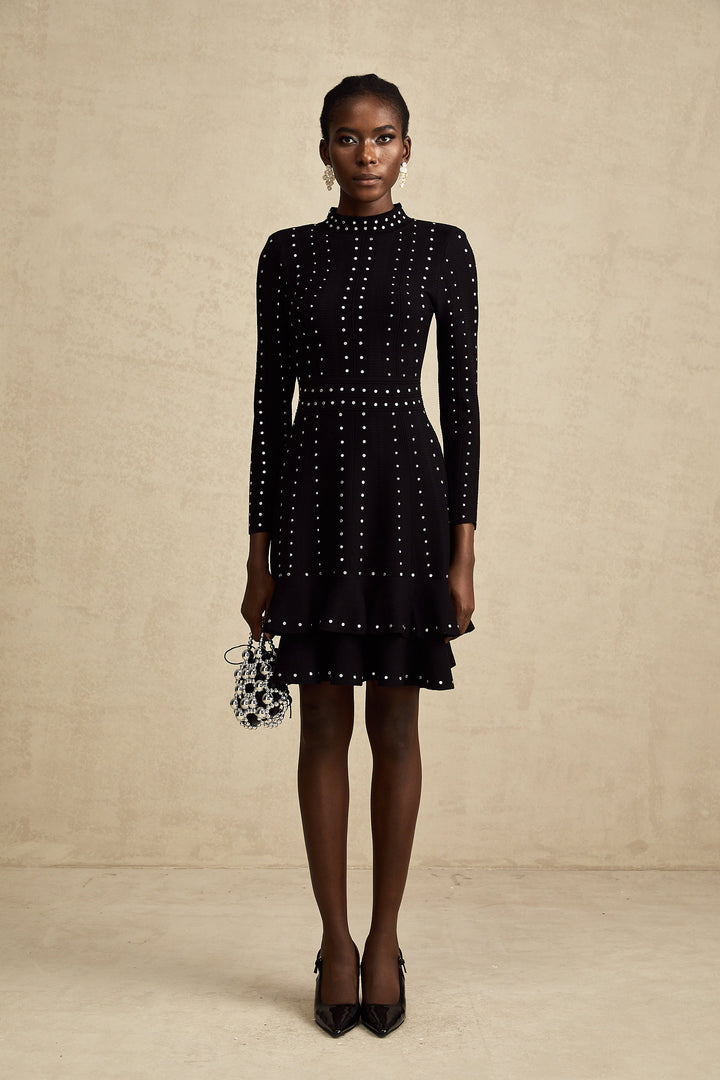 Levoire | Noir Ensemble De Volants Ornés Robe Mini Tricot