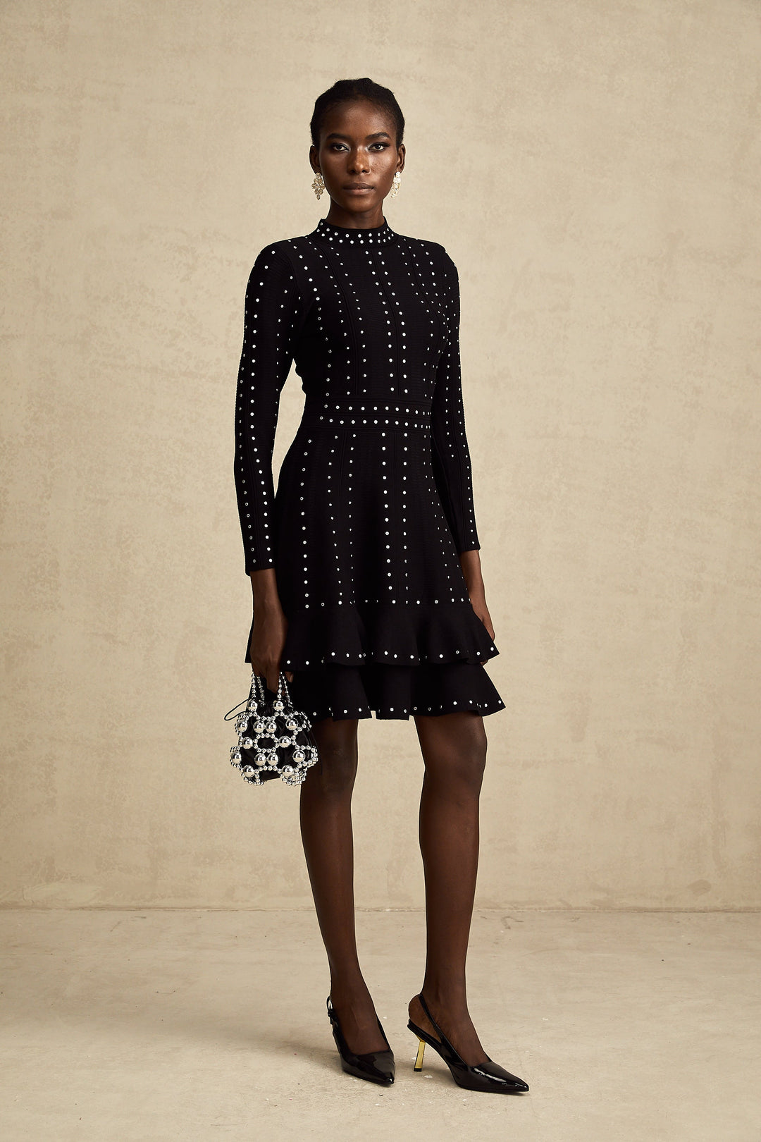 Levoire | Noir Ensemble De Volants Ornés Robe Mini Tricot