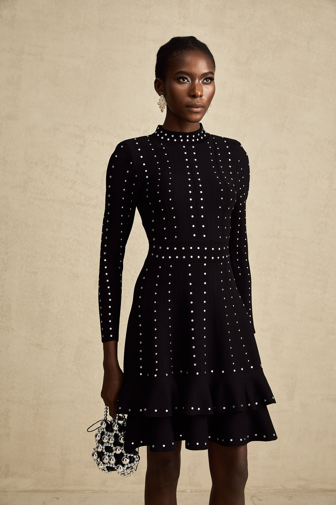 Levoire | Noir Ensemble De Volants Ornés Robe Mini Tricot