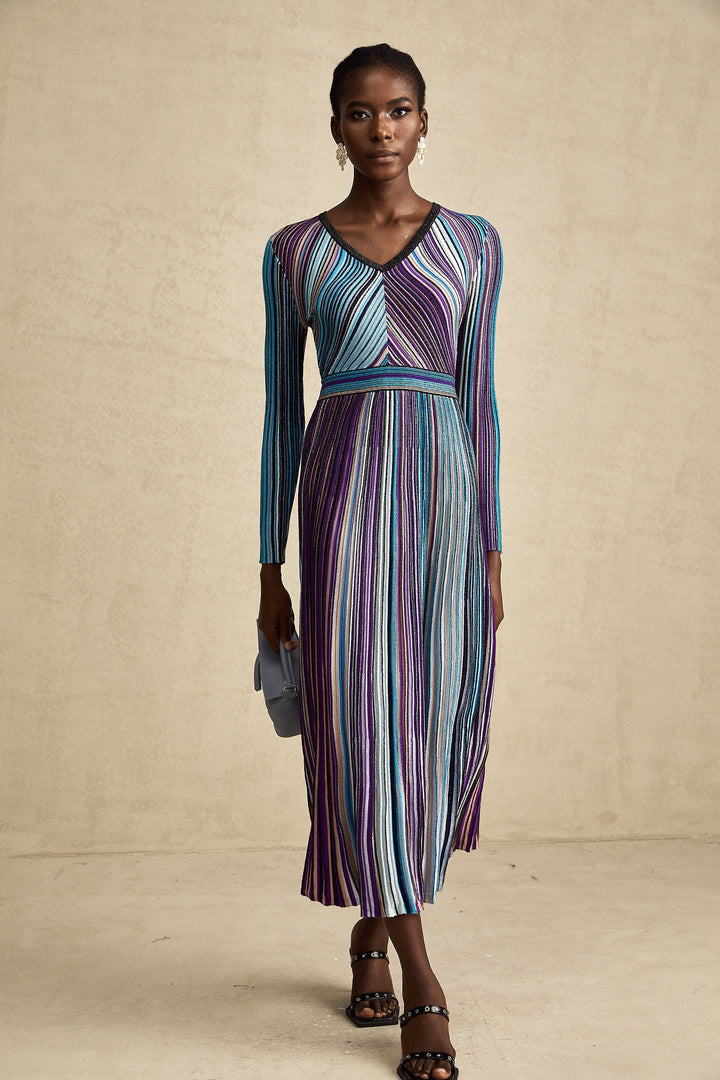 Levoire | Robe Midi Plissée Métallique Bleue