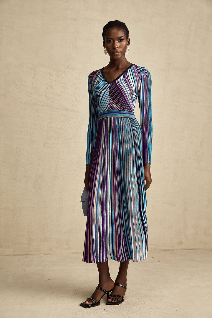 Levoire | Robe Midi Plissée Métallique Bleue