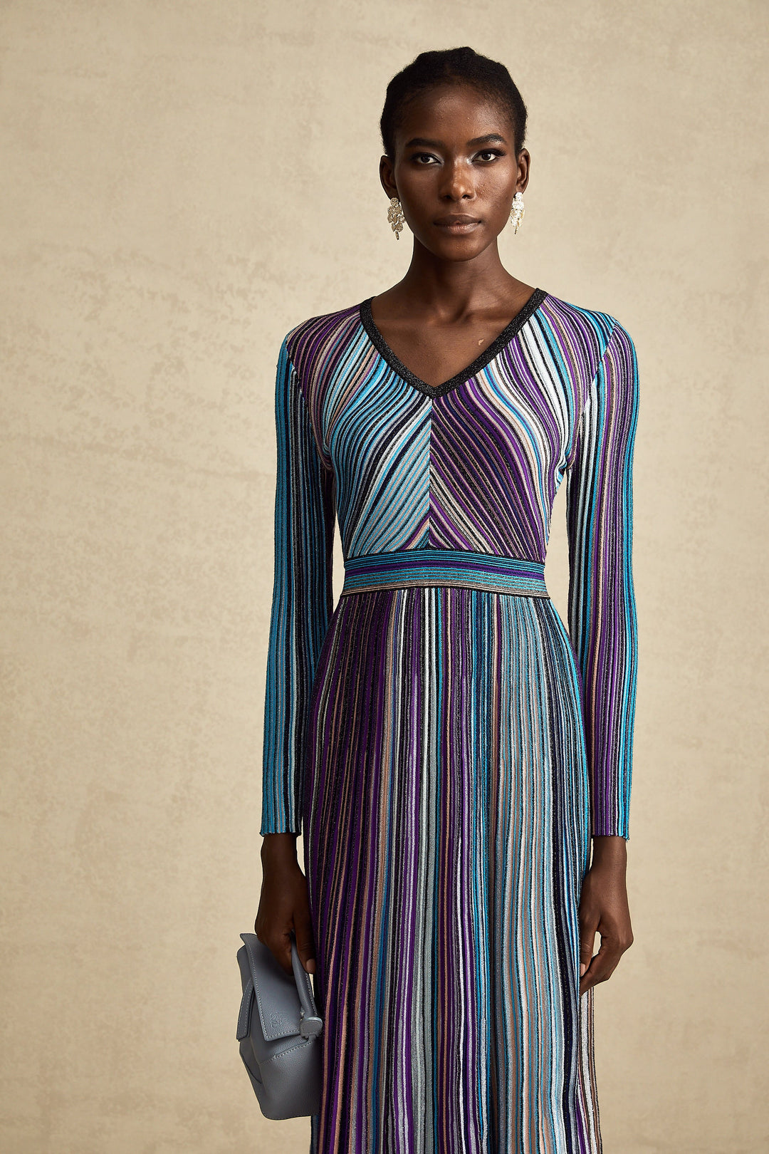 Levoire | Robe Midi Plissée Métallique Bleue