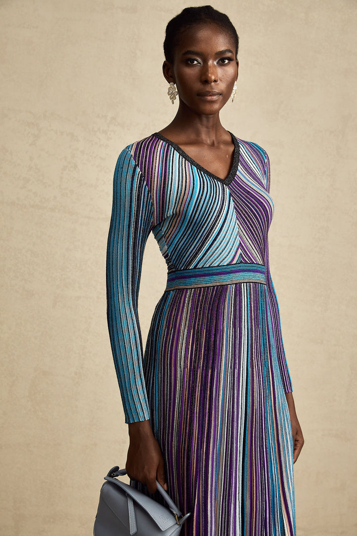 Levoire | Robe Midi Plissée Métallique Bleue