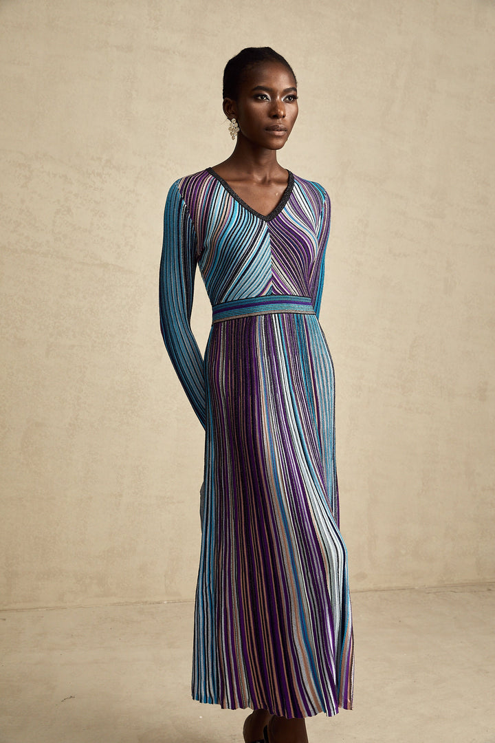 Levoire | Robe Midi Plissée Métallique Bleue