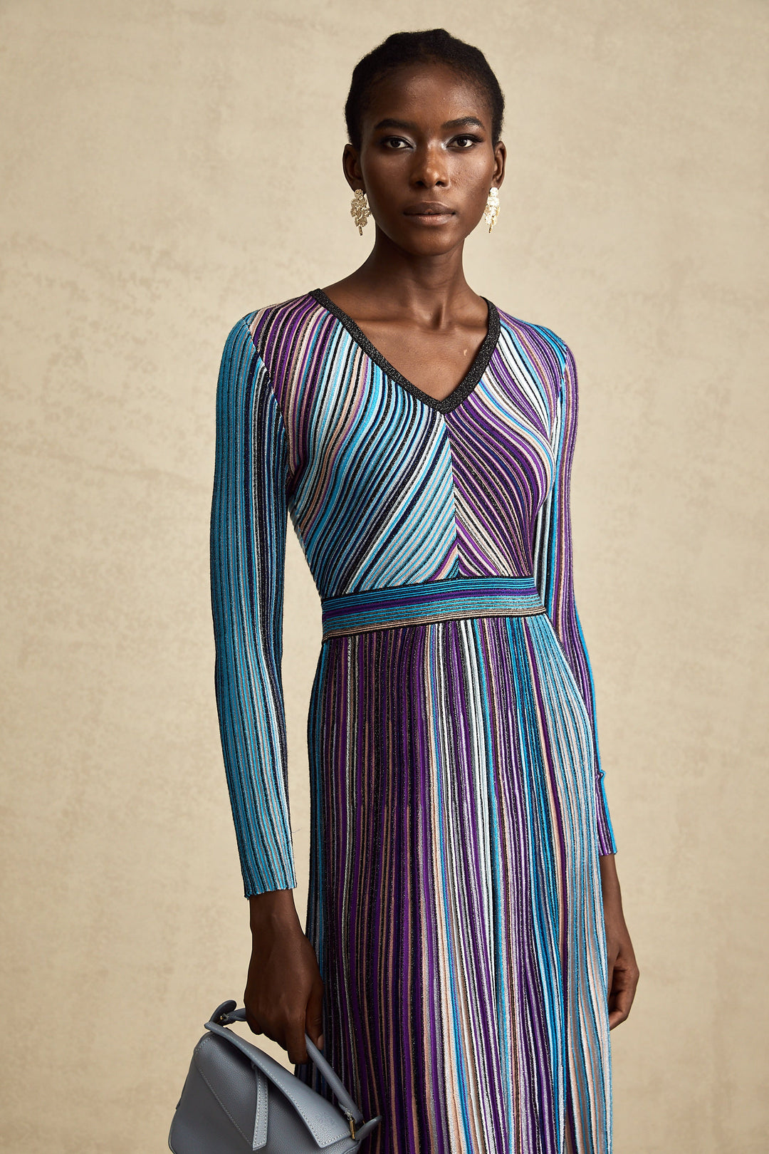 Levoire | Robe Midi Plissée Métallique Bleue
