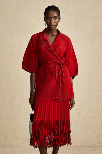Levoire | Veste Plissée Rouge Et Ensemble De Jupe Assorti