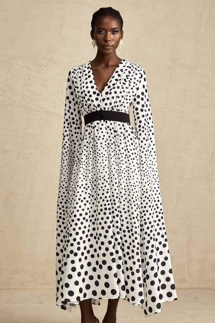 Levoire | Robe Midi À Manches Fendues À Pois Blancs