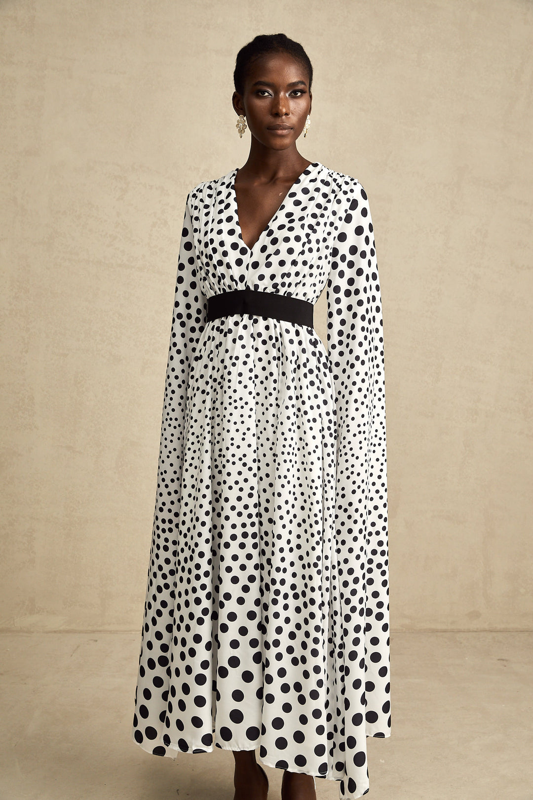 Levoire | Robe Midi À Manches Fendues À Pois Blancs