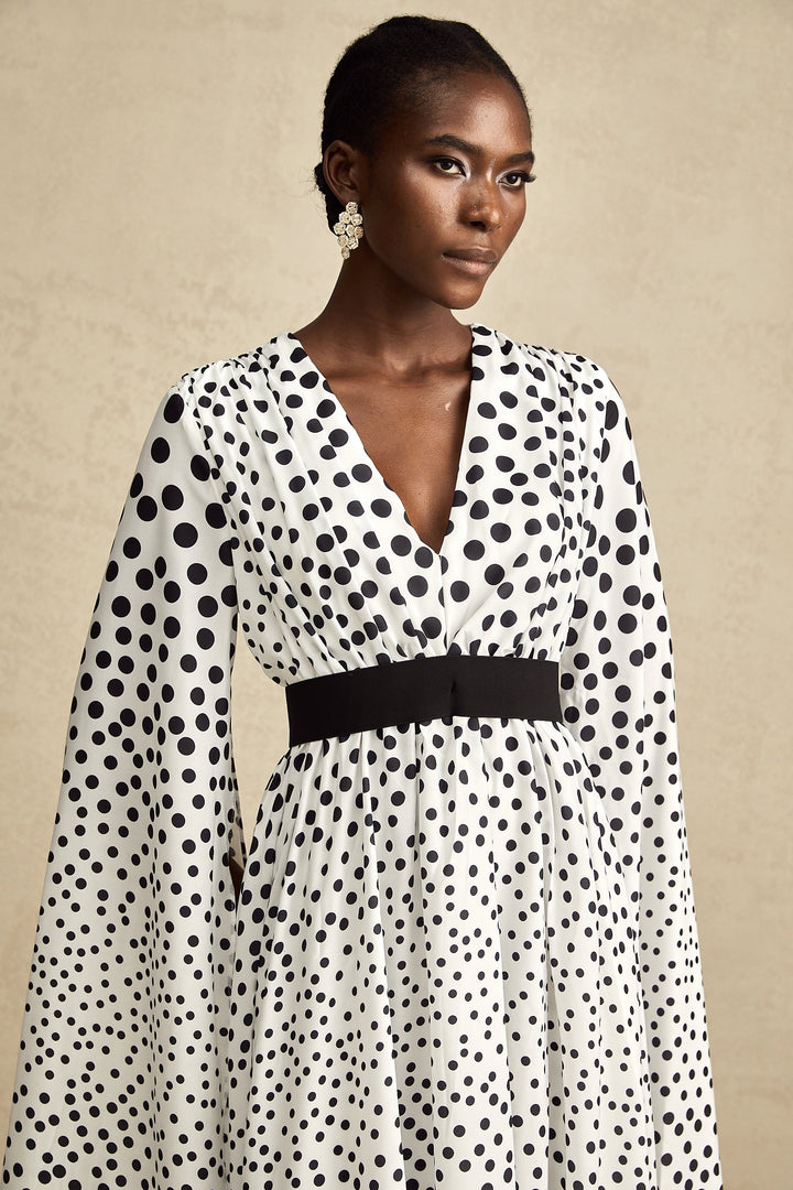 Levoire | Robe Midi À Manches Fendues À Pois Blancs