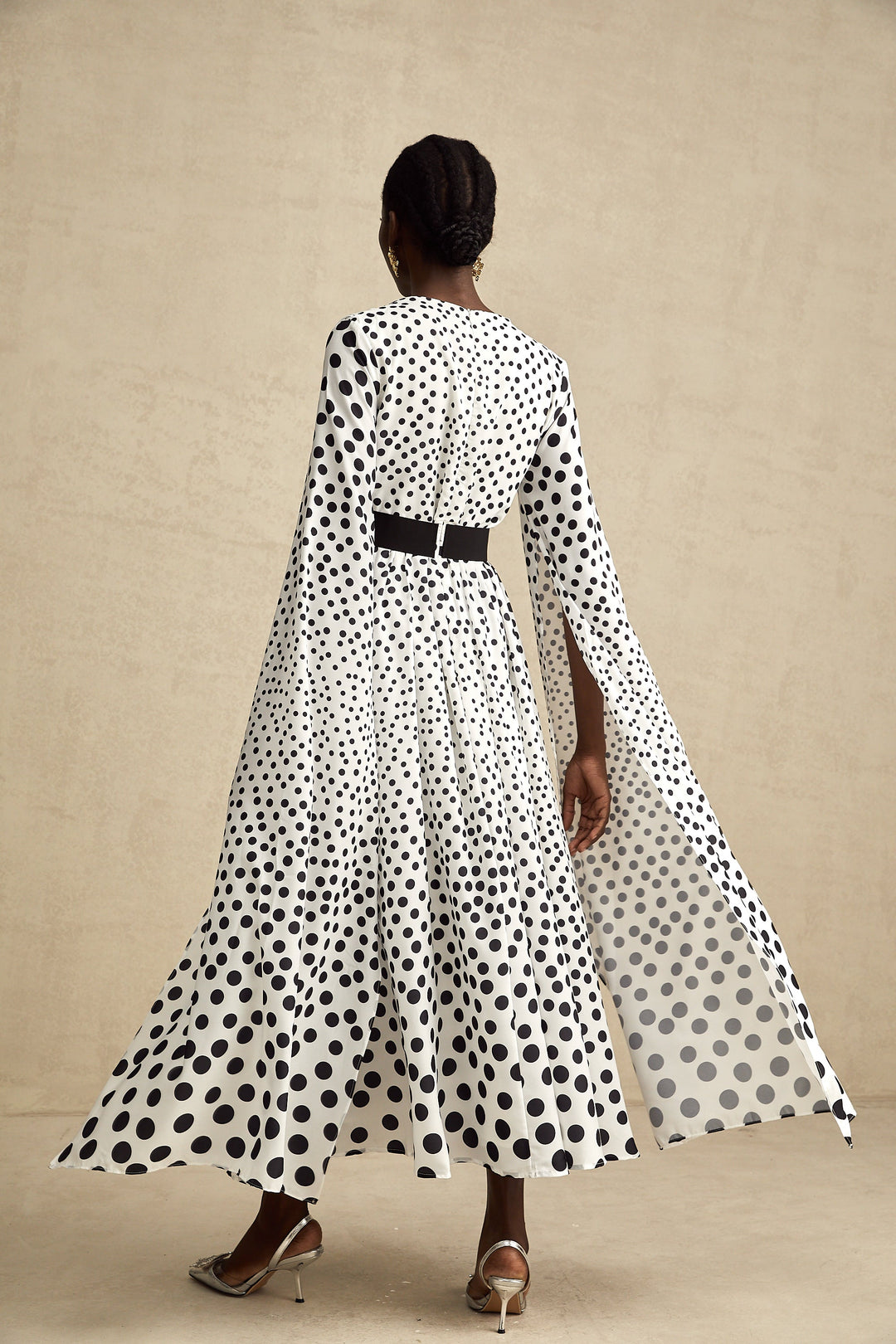 Levoire | Robe Midi À Manches Fendues À Pois Blancs