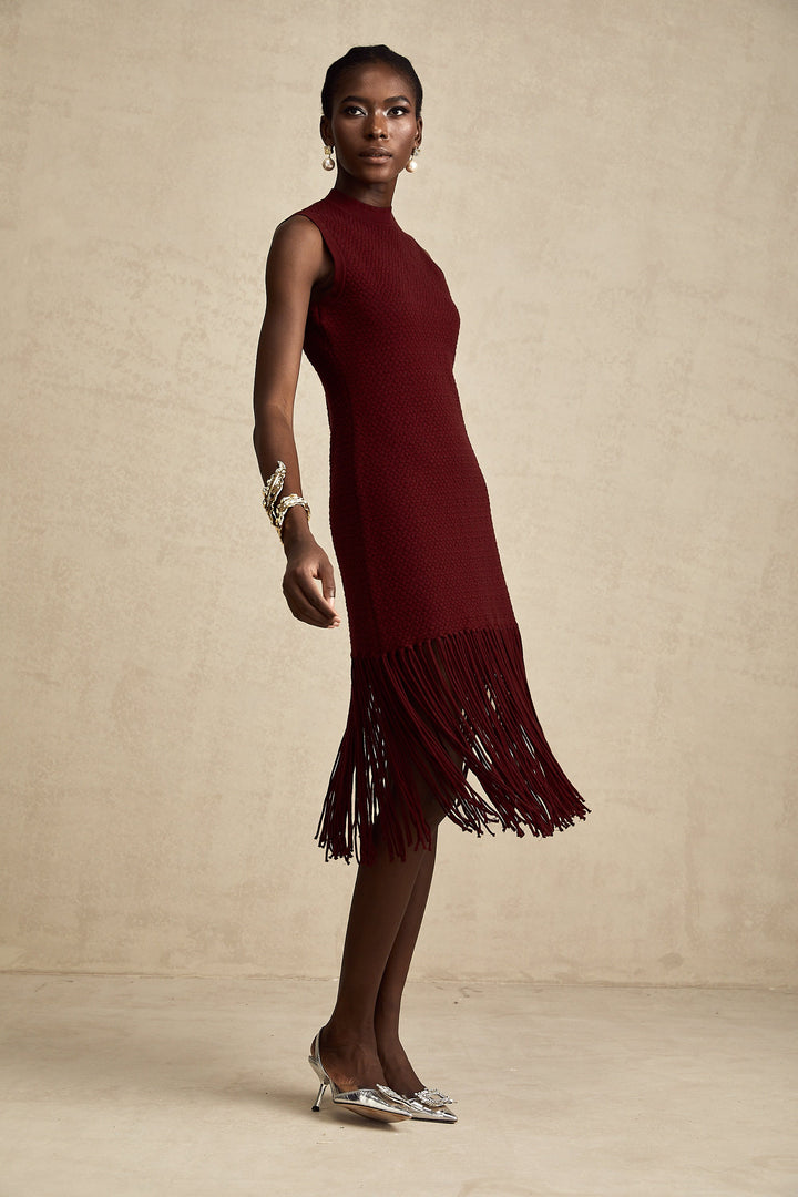 Levoire | Détail Franges Rouges Robe Midi Tricot