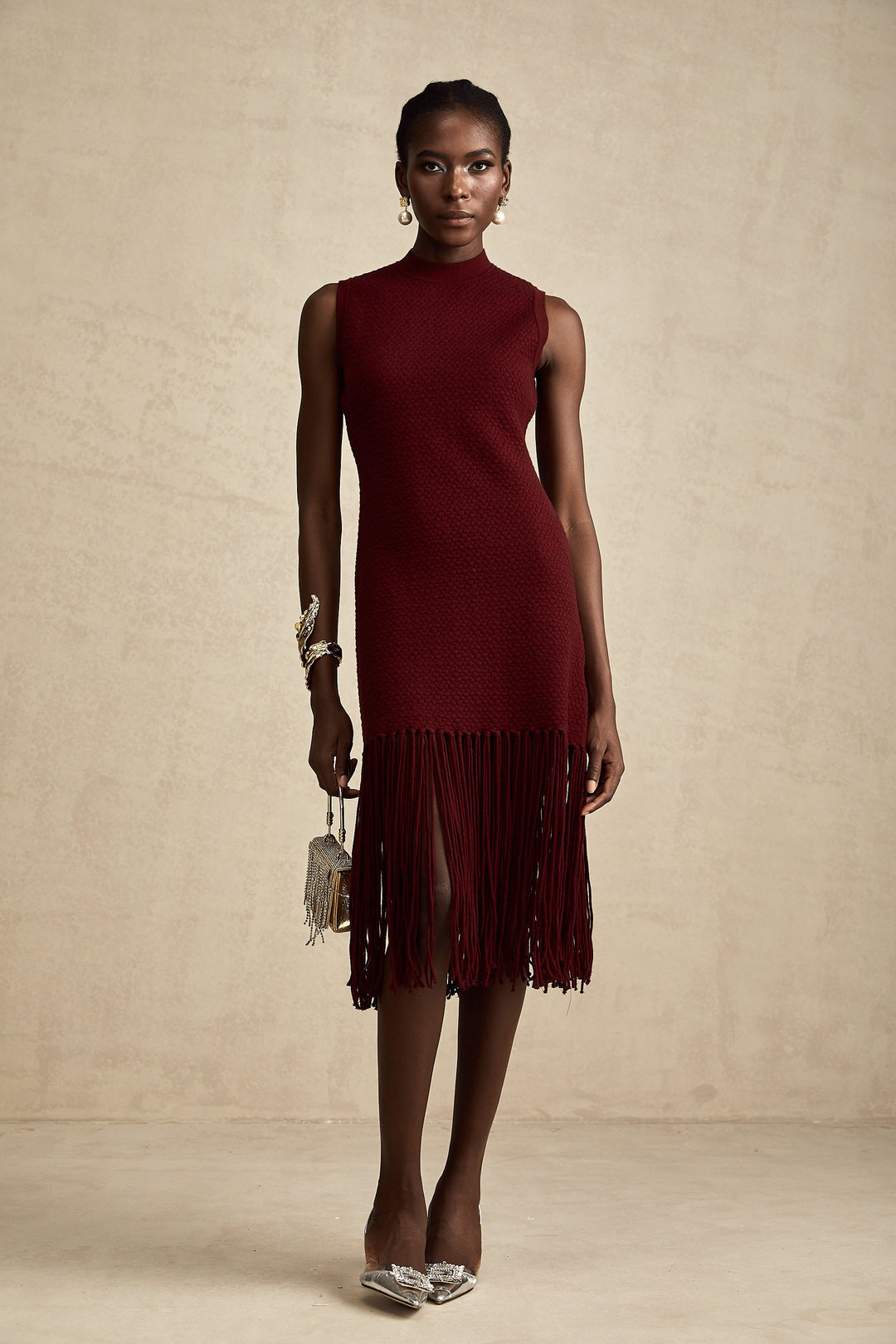 Levoire | Détail Franges Rouges Robe Midi Tricot