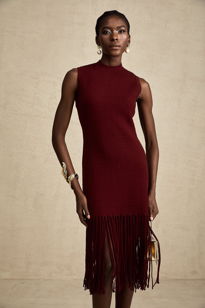 Levoire | Détail Franges Rouges Robe Midi Tricot