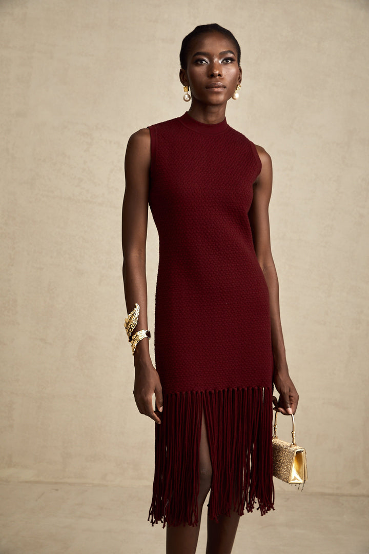 Levoire | Détail Franges Rouges Robe Midi Tricot