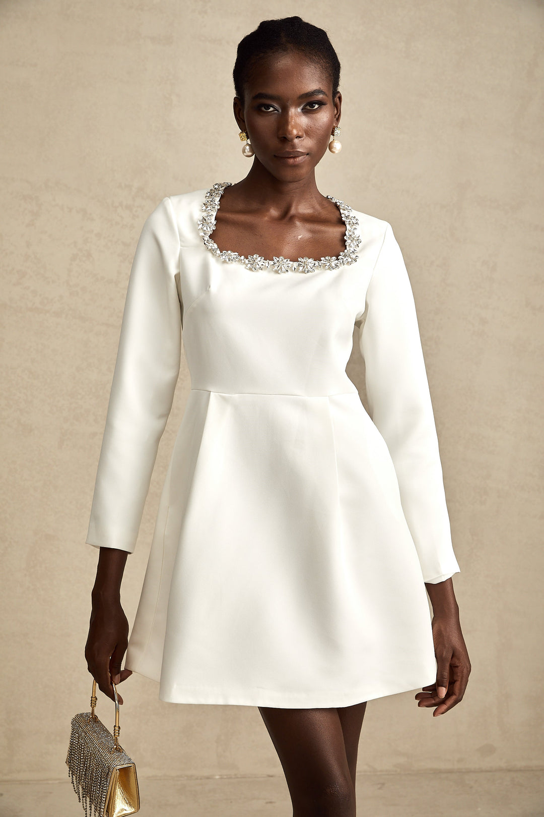 Levoire | Robe Mini En A Brodée De Cristaux Blancs