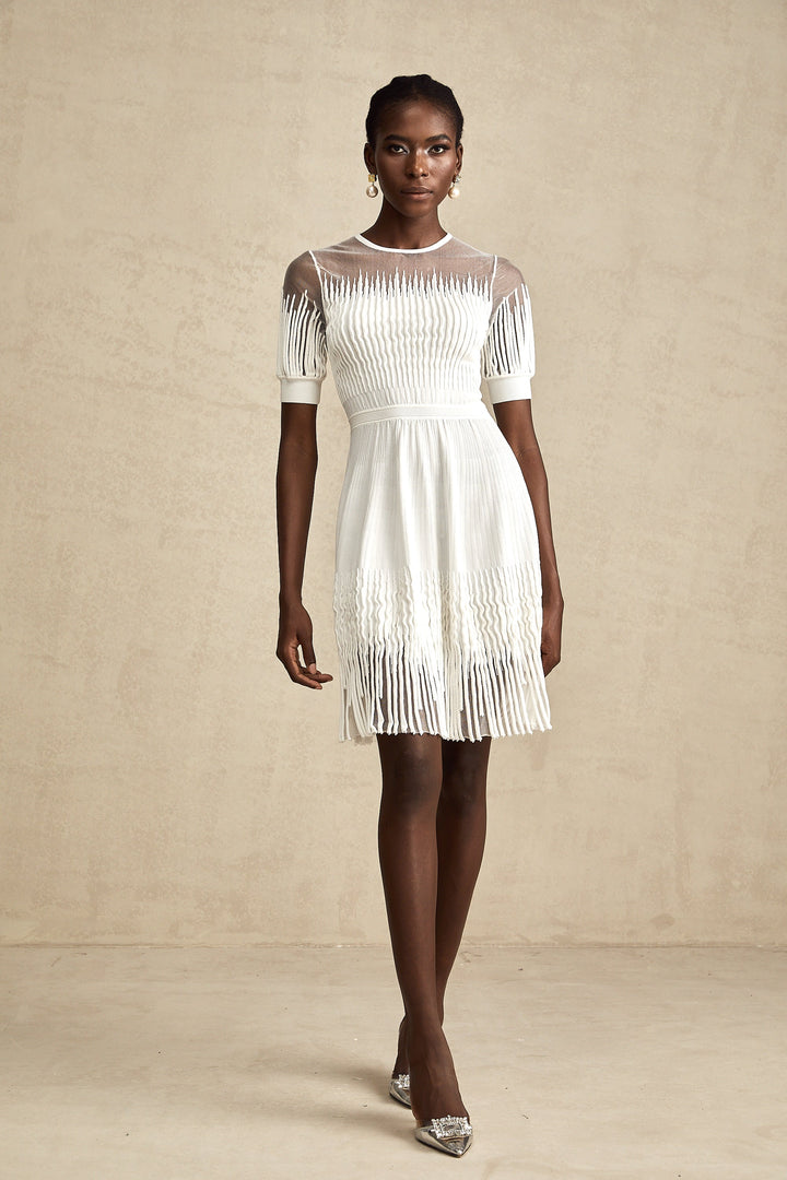 Levoire | Blanc Franges Semi Transparent Mini Robe