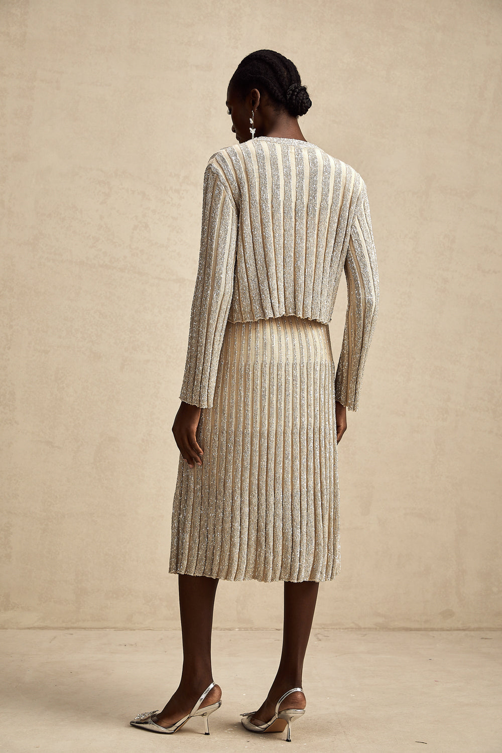 Levoire | Ensemble De Top En Tricot Rayé Champagne Et Jupe Assorti