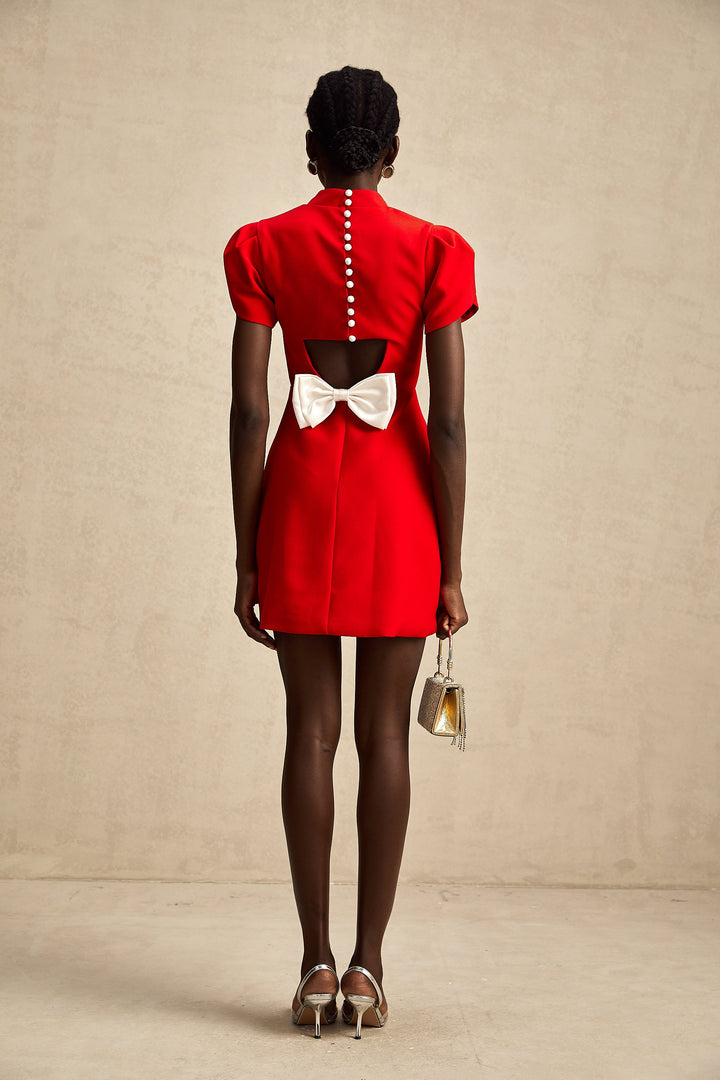 Levoire | Robe Mini À Découpe Baillement De Manche Pétale Rouge