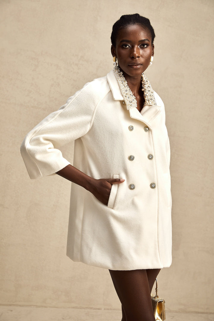 Levoire | Manteau En Laine Blanc Orné