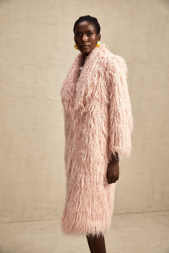 Levoire | Pink Fourrure Synthétique Manteau À Ouverture Avant