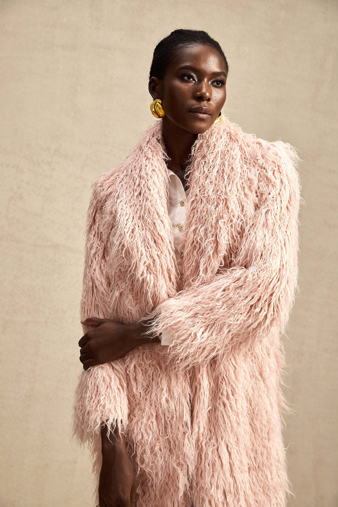 Levoire | Pink Fourrure Synthétique Manteau À Ouverture Avant