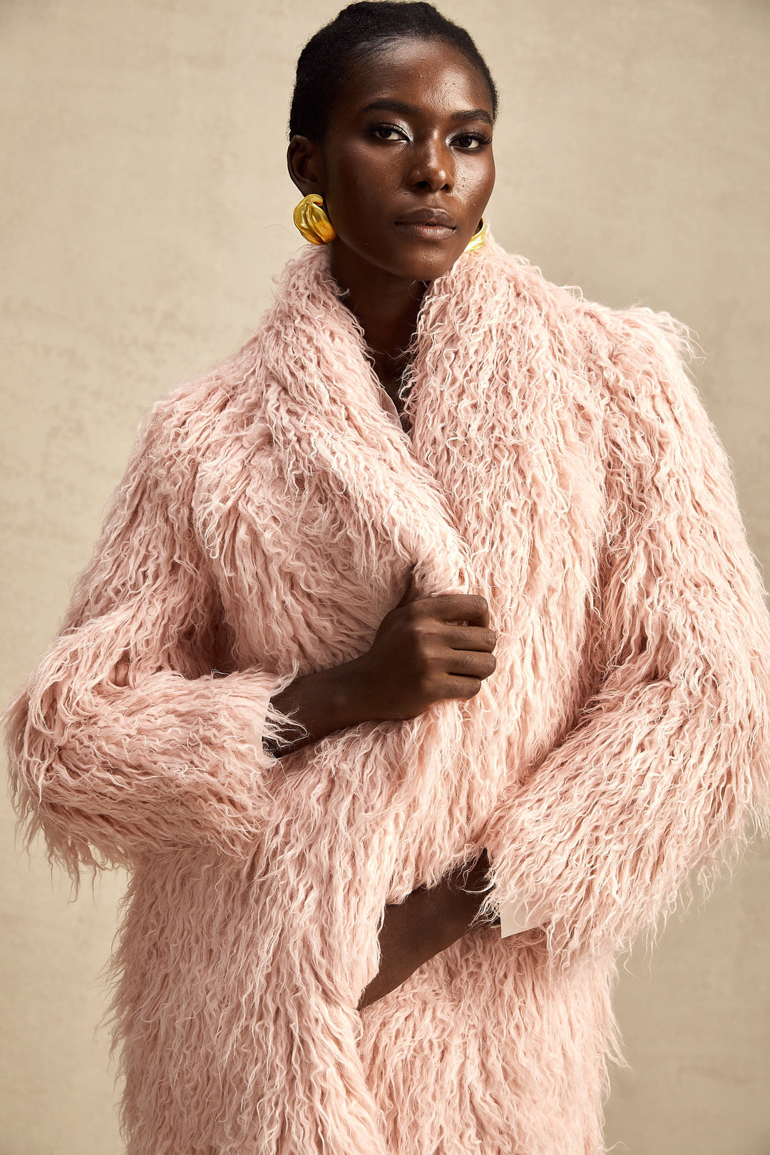 Levoire | Pink Fourrure Synthétique Manteau À Ouverture Avant