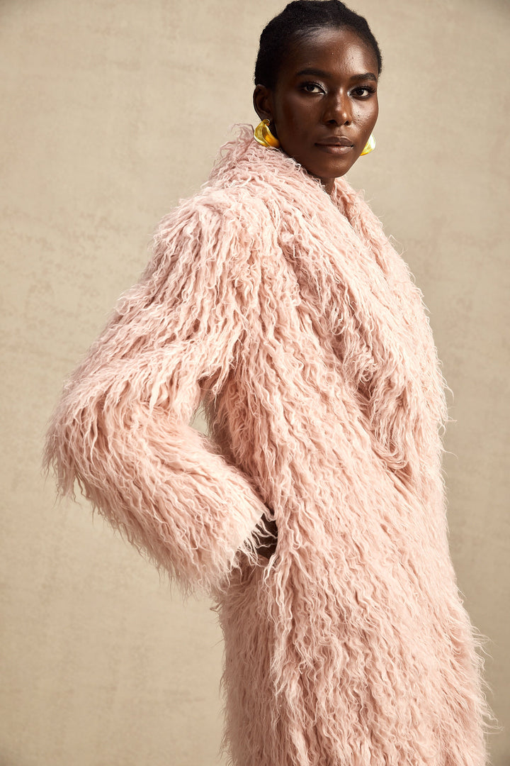 Levoire | Pink Fourrure Synthétique Manteau À Ouverture Avant