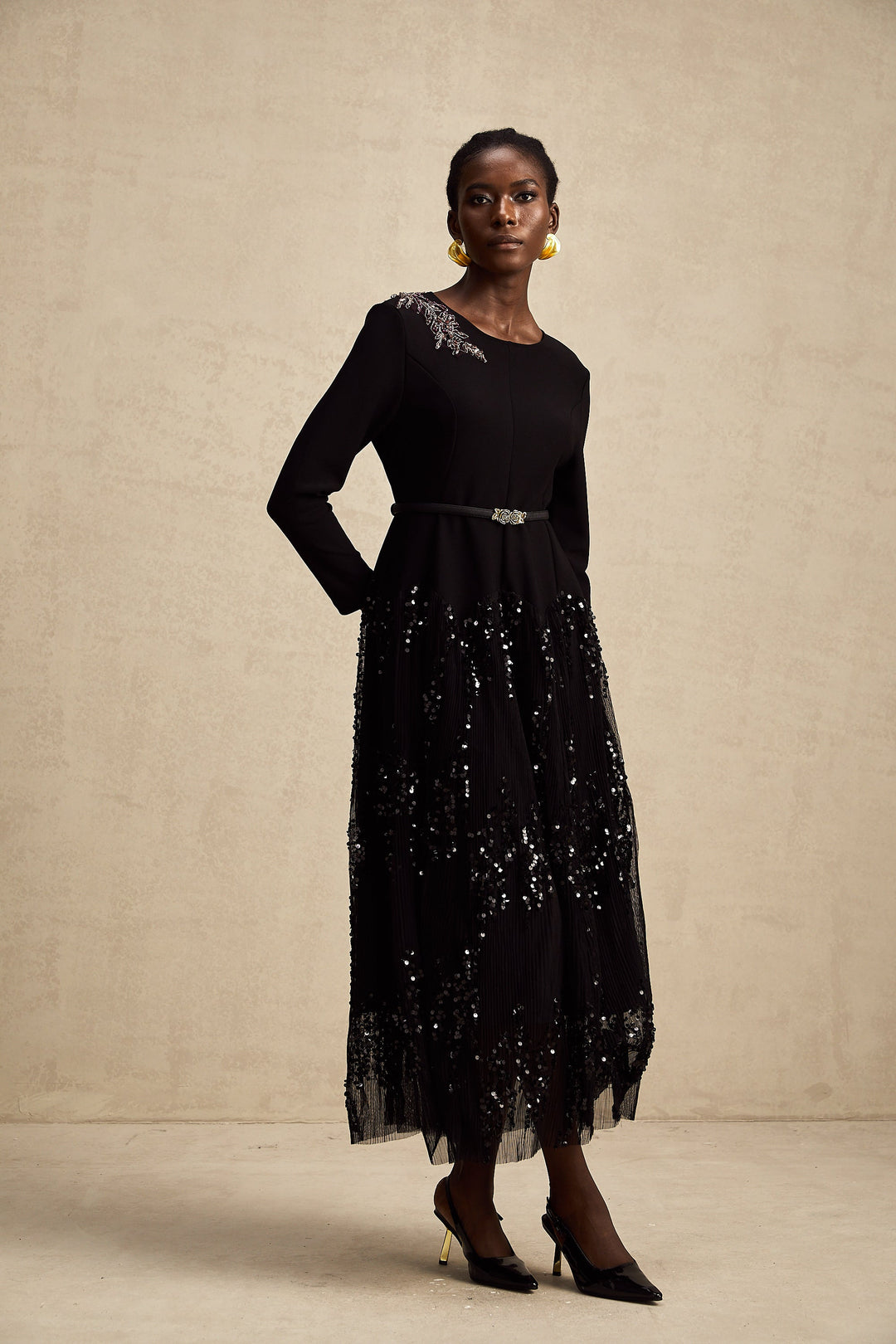 Levoire | Robe Midi À Pois En Tulle Noir