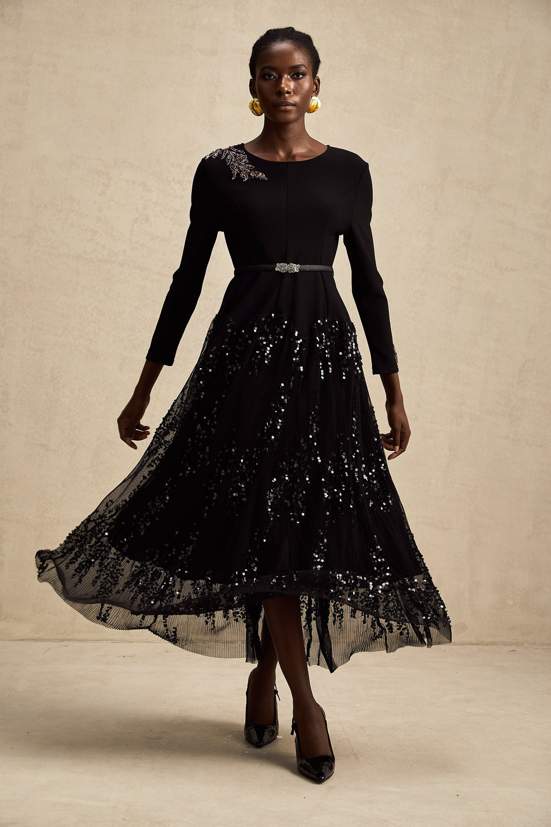 Levoire | Robe Midi À Pois En Tulle Noir