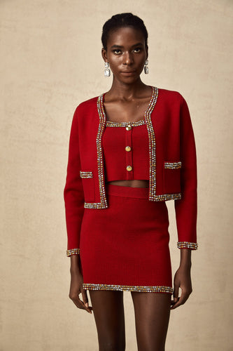 Levoire | Veste En Tricot À Boutons Rouges & Gilet & Jupe Ensemble Assorti