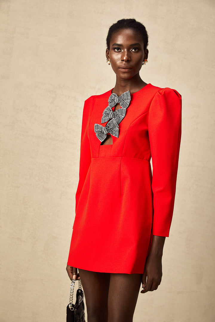 Levoire | Noeud À Clous Rouges Robe Mini Fendue