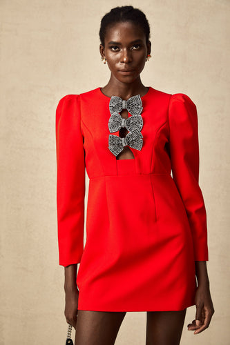 Levoire | Noeud À Clous Rouges Robe Mini Fendue