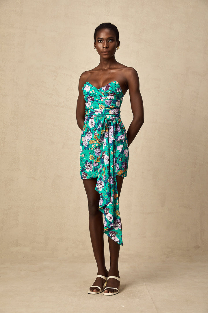Levoire | Robe Mini À Volants Fleurs Vertes