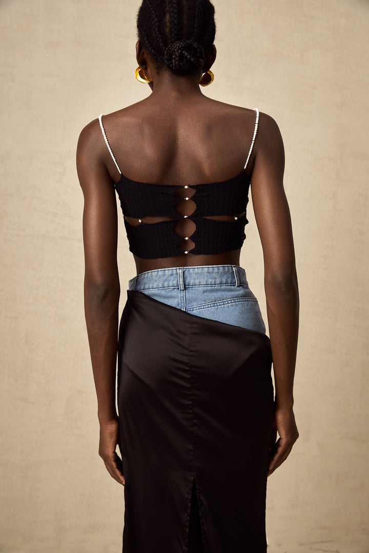 Levoire | Faux Perle Orné Découpe Top Court