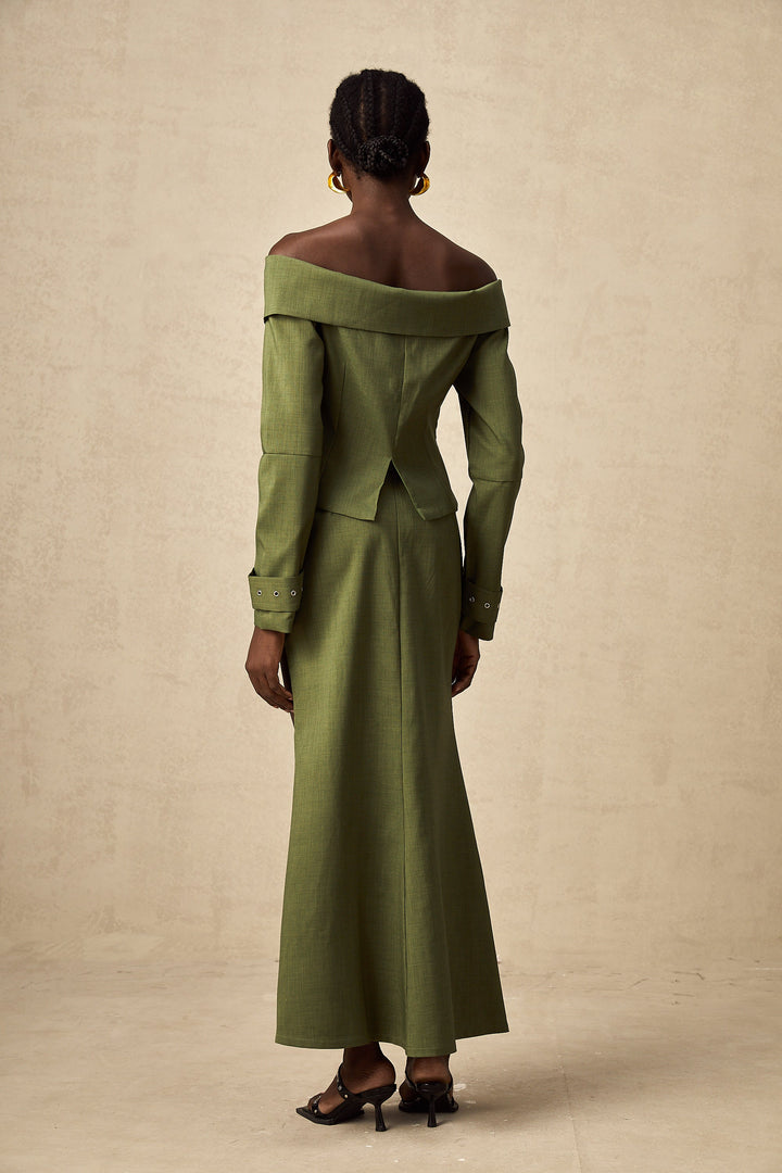 Levoire | Veste À Design Asymétrique Vert & Jupe Ensemble Coordiné
