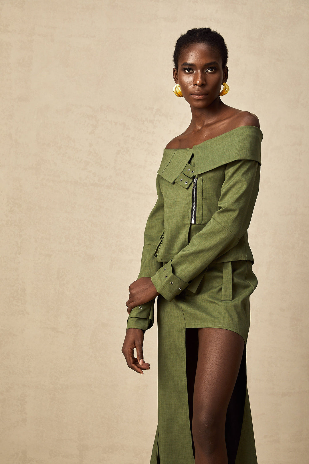 Levoire | Veste À Design Asymétrique Vert & Jupe Ensemble Coordiné