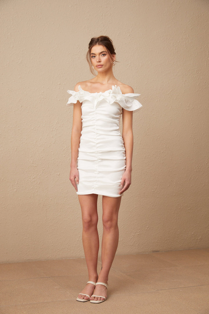Levoire | Robe Mini Off Shoulder Ruffle Blanche