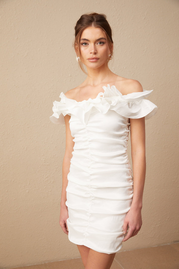 Levoire | Robe Mini Off Shoulder Ruffle Blanche