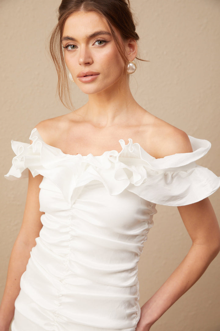 Levoire | Robe Mini Off Shoulder Ruffle Blanche