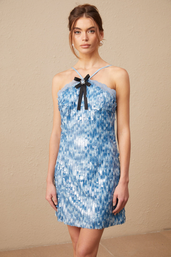 Levoire | Blauer Haut De Maillot Brillant Mini Robe